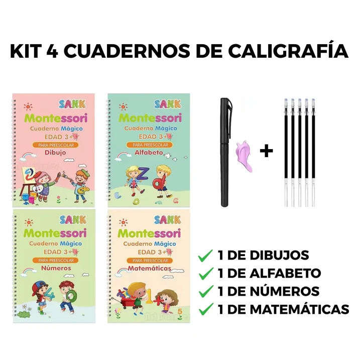 Kit 4 Cuadernos De Caligrafía Reutilizables